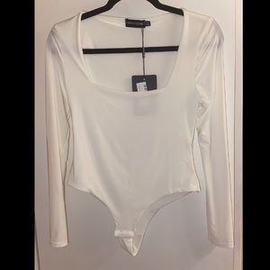 White Second skin square neck thong bodysuit